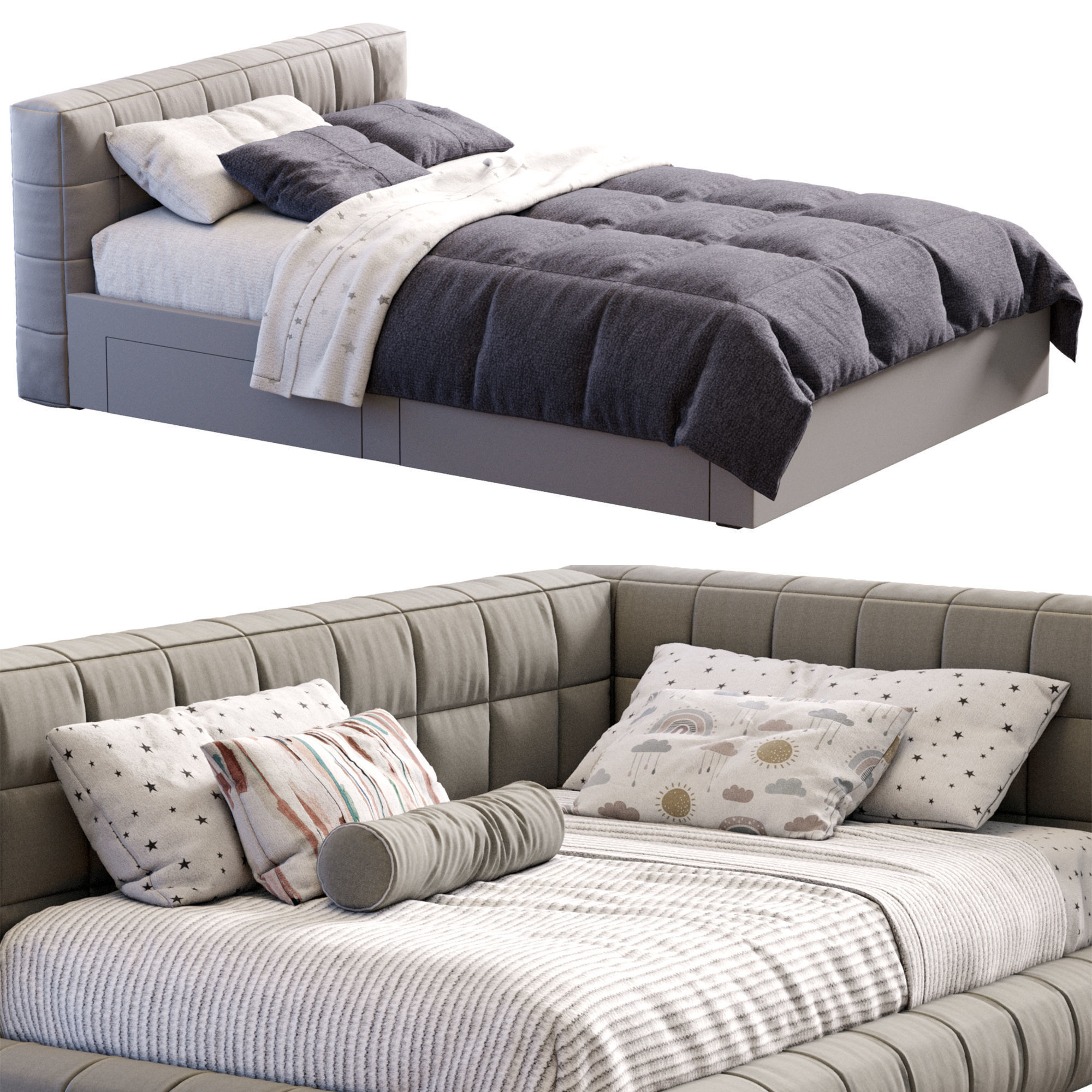 Baldwin Lounge Corner Upholstered Bed 3D model_12