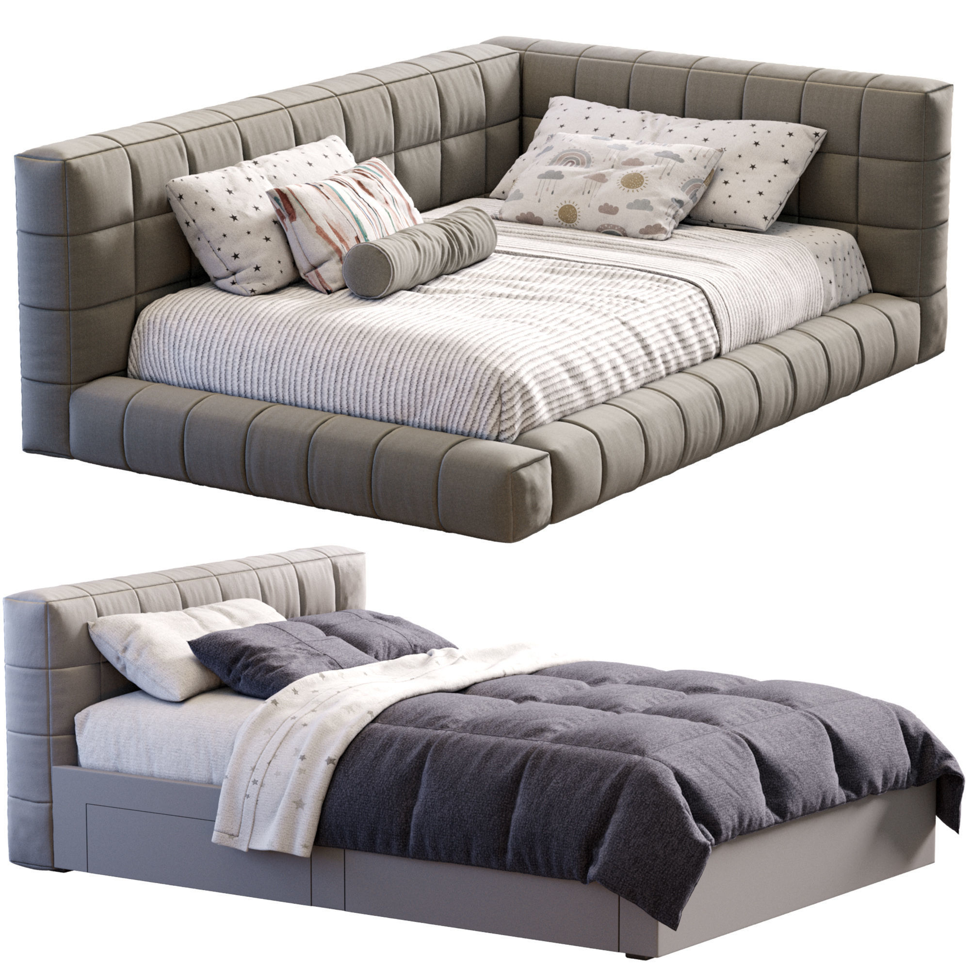 Baldwin Lounge Corner Upholstered Bed 3D model_9