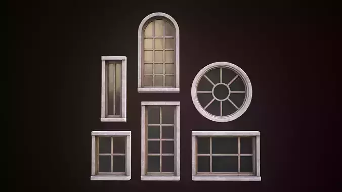 Set of different windows Low-poly 3D model