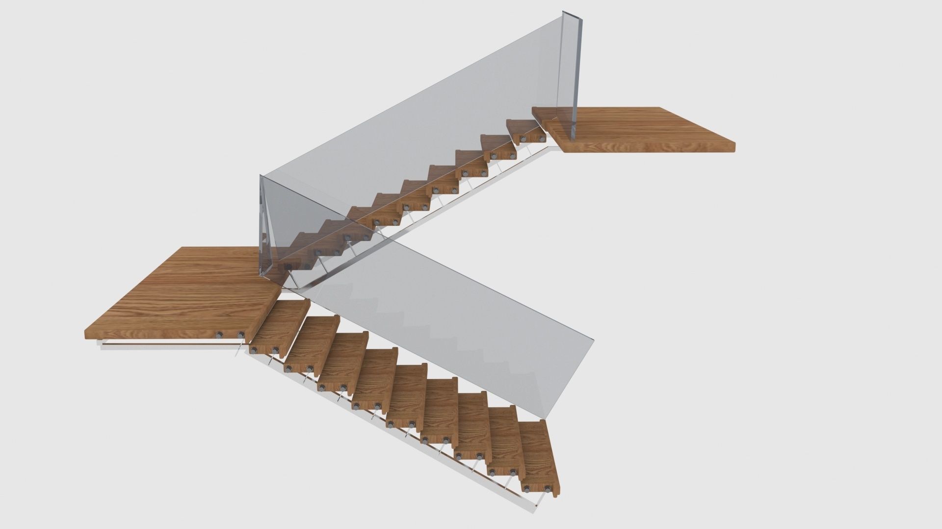 Wooden staircase model 3D model_1