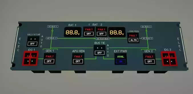 Airbus A320 Overhead Electrical Panel Low-poly 3D model