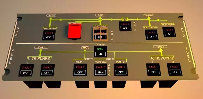 Airbus A320 Overhead Hydraulic-Fuel Panel Low-poly 3D model
