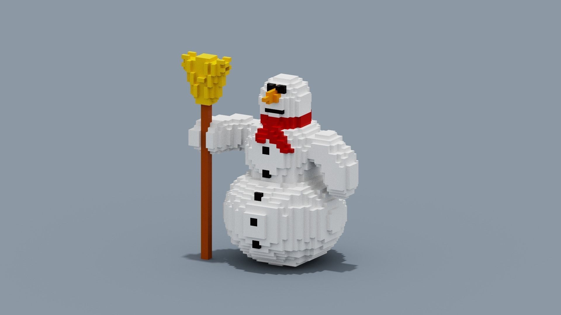 Voxel Snowman Low-poly 3D model_1