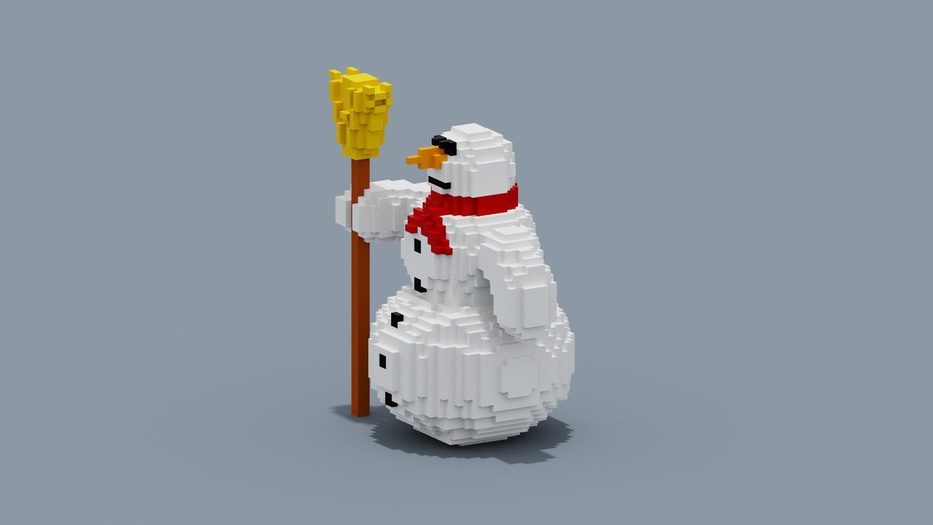 Voxel Snowman Low-poly 3D model_4