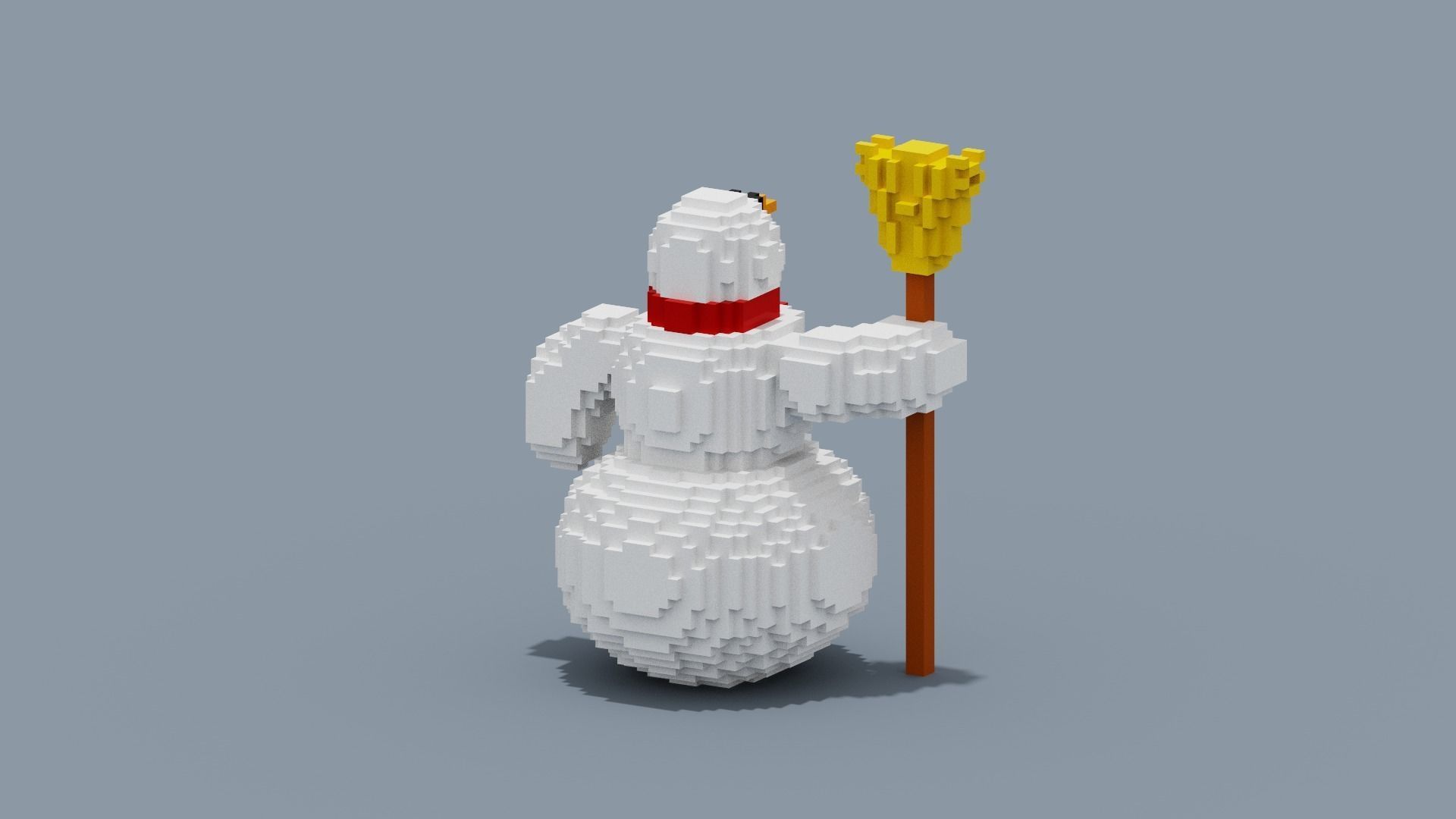 Voxel Snowman Low-poly 3D model_9