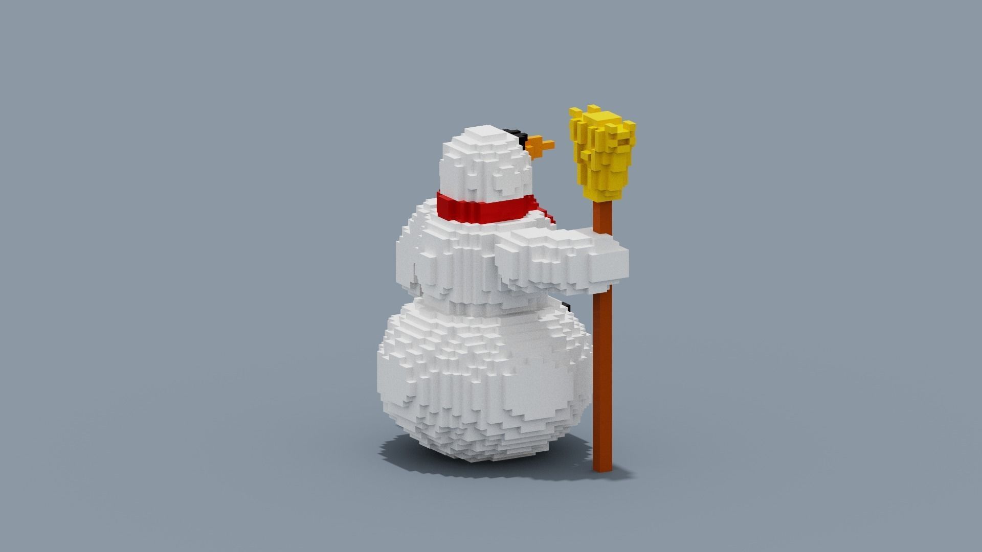 Voxel Snowman Low-poly 3D model_11