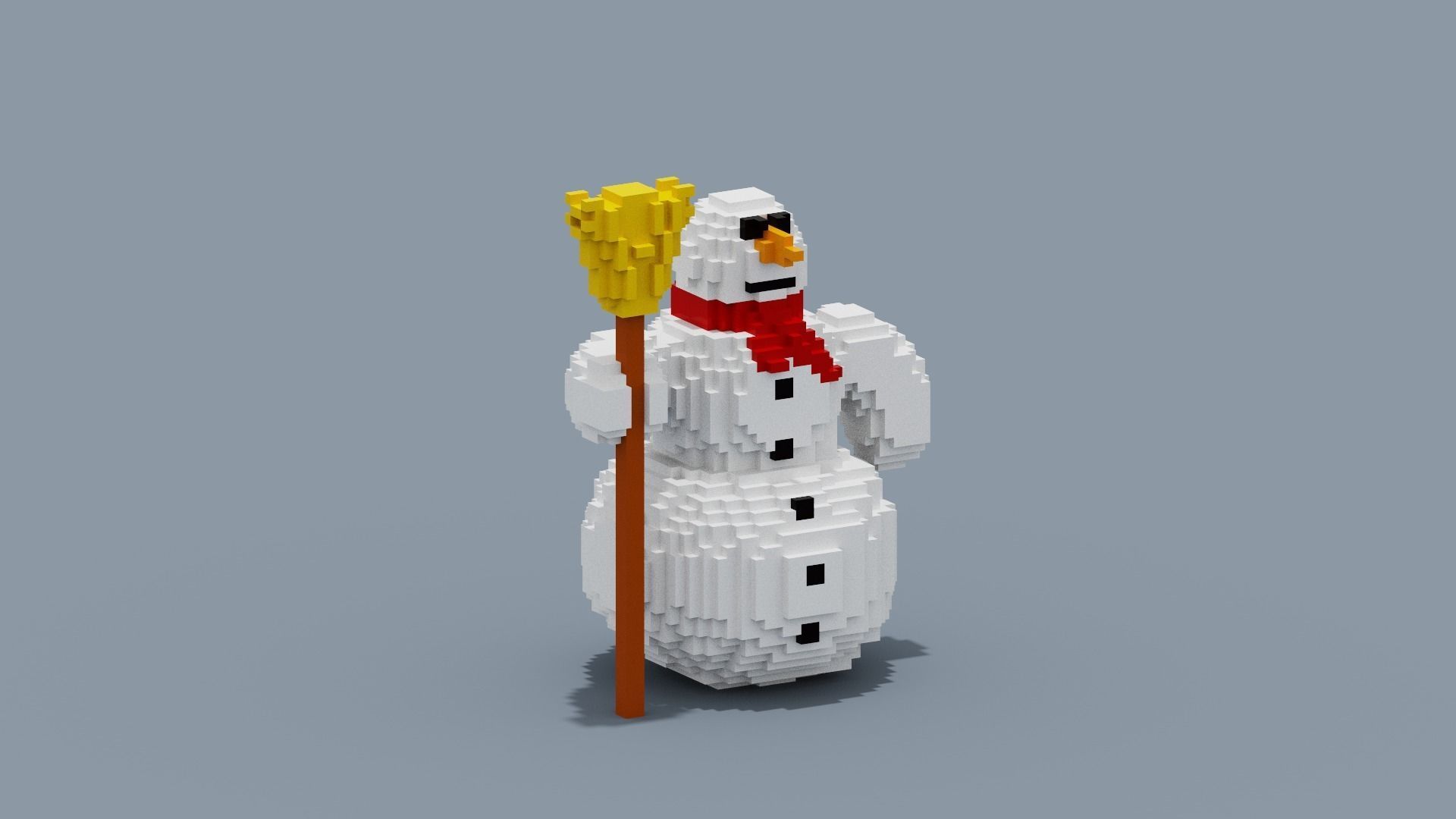 Voxel Snowman Low-poly 3D model_12