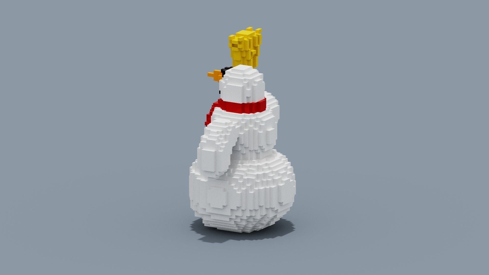 Voxel Snowman Low-poly 3D model_2