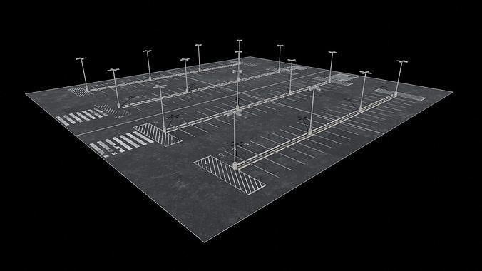 Parking Lot Scene with 4K and 8K textures Low-poly 3D model