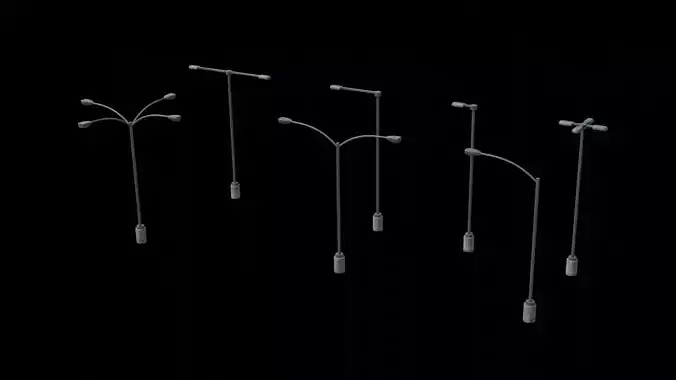 Urban Street Light Pack with 4K Texture Sets Low-poly 3D model