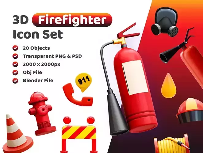 Firefighter Icon Pack 3D Model