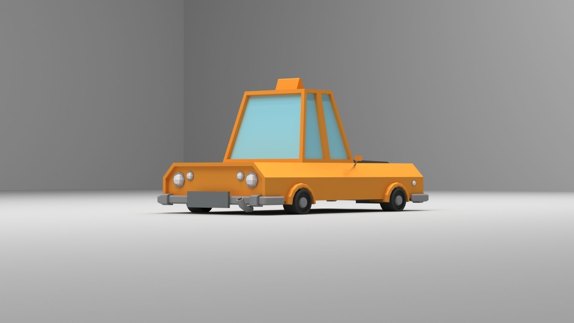 Cartoon Low-Poly yellow Taxi car vehicle for game-ready 3D model Low-poly 3D model_2