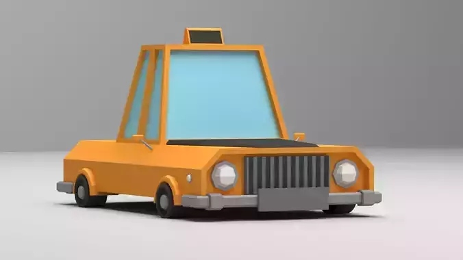 Cartoon Low-Poly yellow Taxi car vehicle for game-ready 3D model Low-poly 3D model