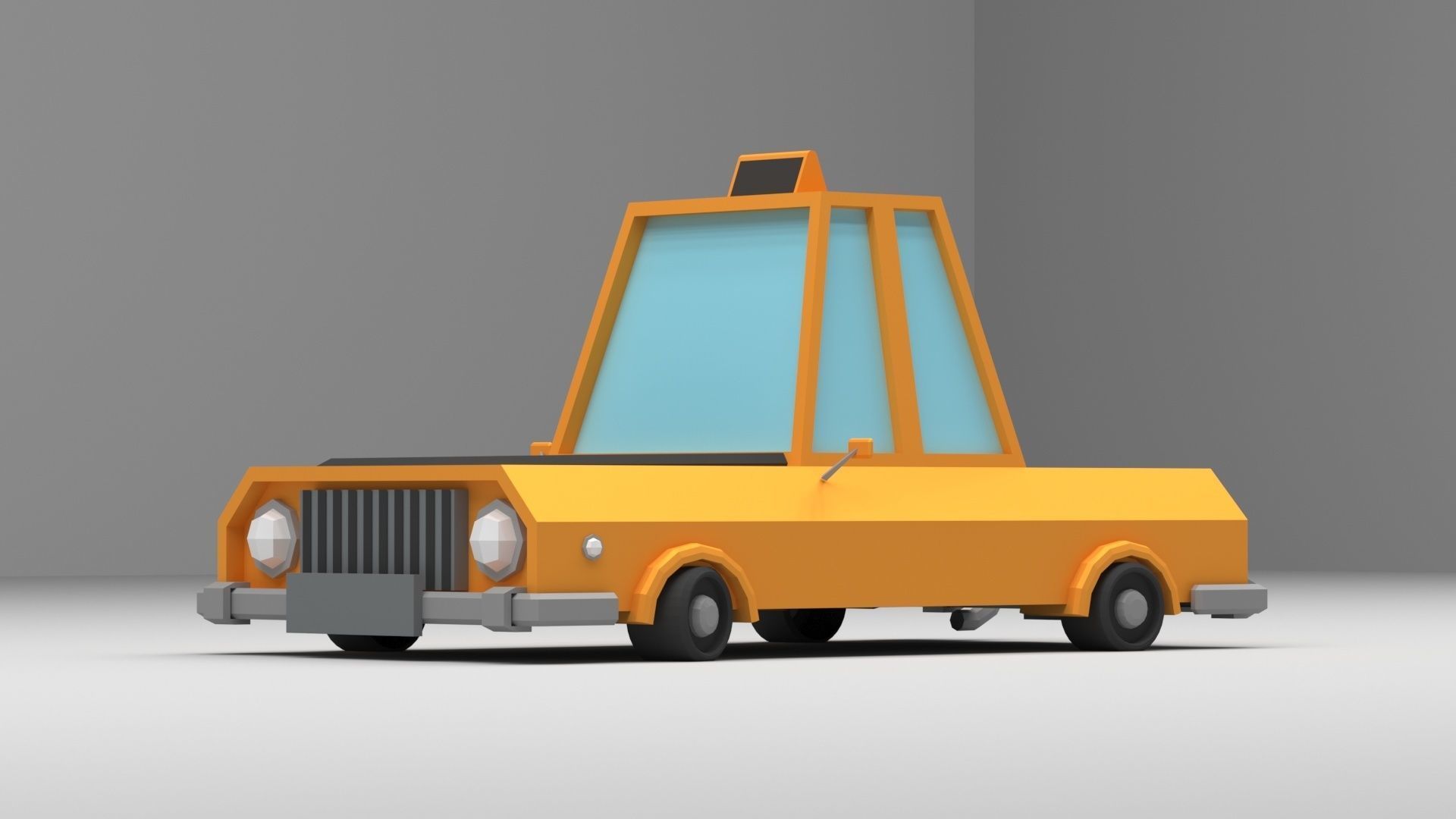 Cartoon Low-Poly yellow Taxi car vehicle for game-ready 3D model Low-poly 3D model_4