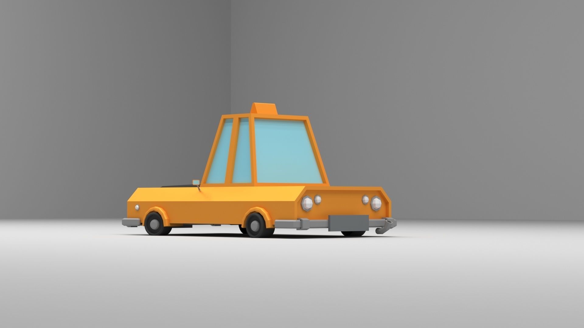 Cartoon Low-Poly yellow Taxi car vehicle for game-ready 3D model Low-poly 3D model_3