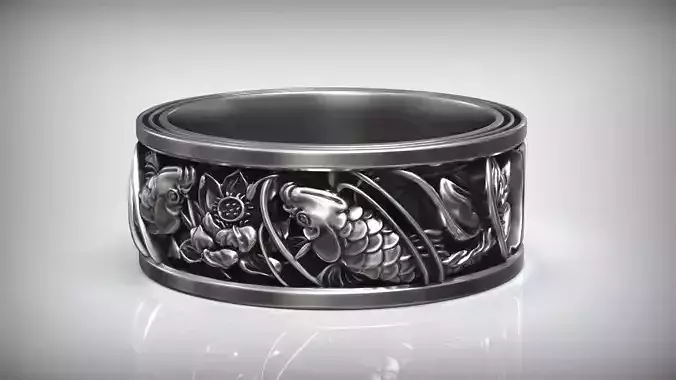 Japanese Carp Koi Fish Traditional Pattern Ring 3D print model