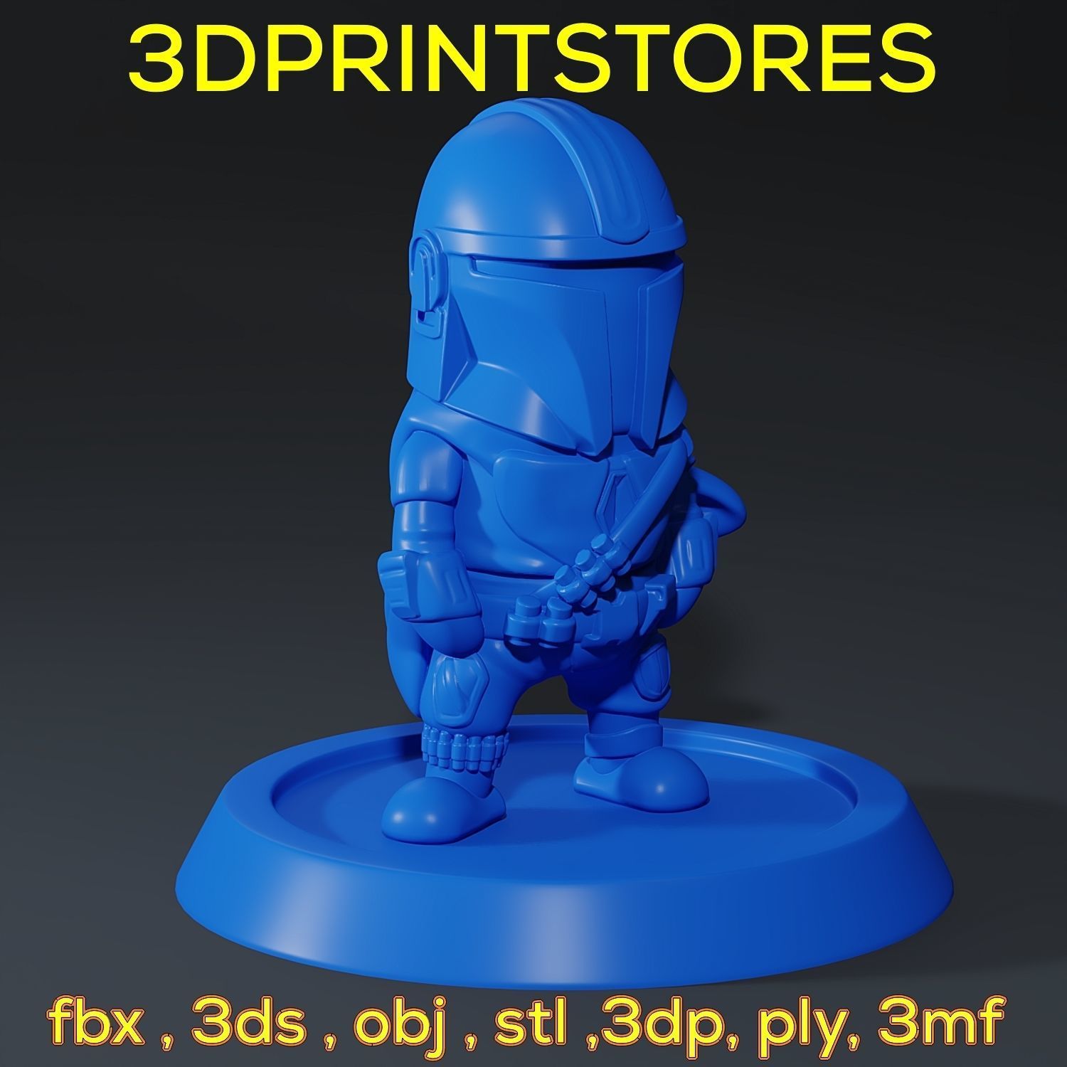 Mandalorian Chibi with base 3d print ready  3D print model_3