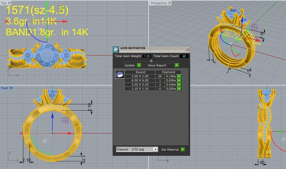 3-Stone Twisted Ring With Notched Band 1571 3D print model_4