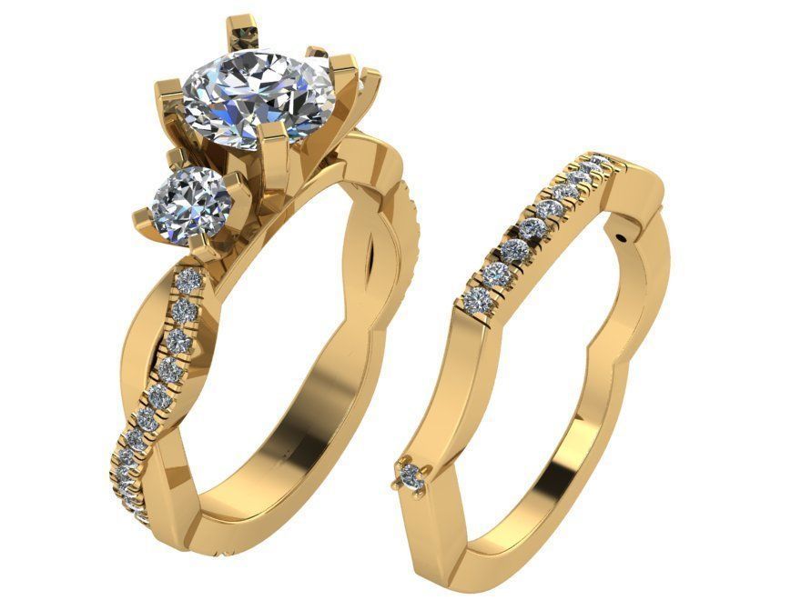 3-Stone Twisted Ring With Notched Band 1571 3D print model_1