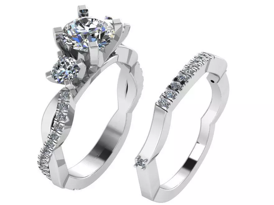 3-Stone Twisted Ring With Notched Band 1571 3D print model_0