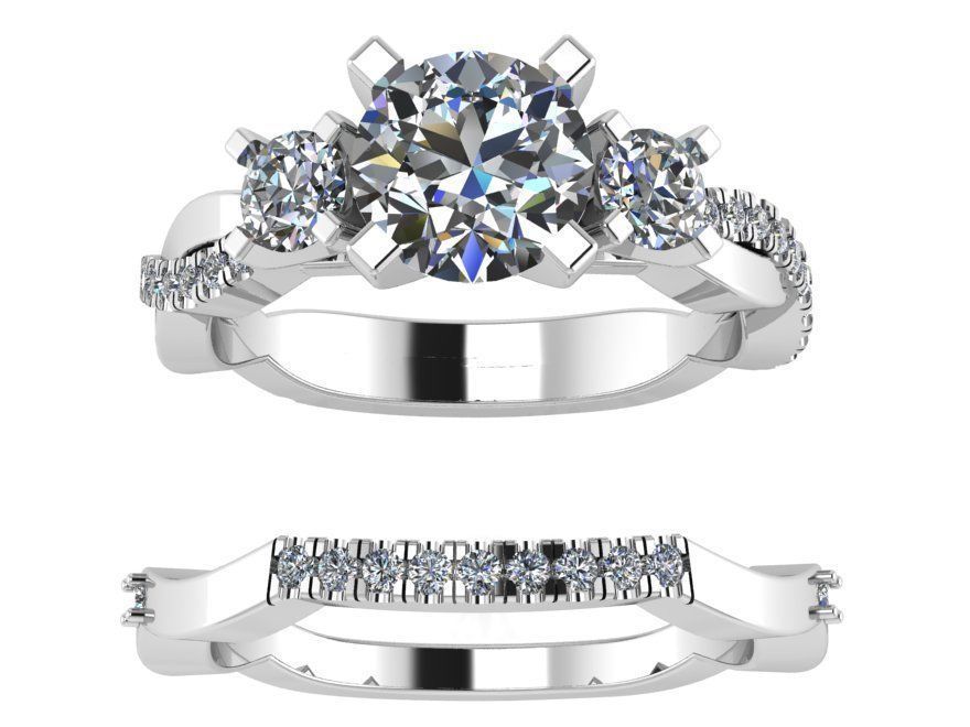 3-Stone Twisted Ring With Notched Band 1571 3D print model_2