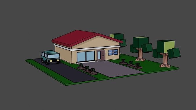 Low poly House and mini bus for free Free low-poly 3D model
