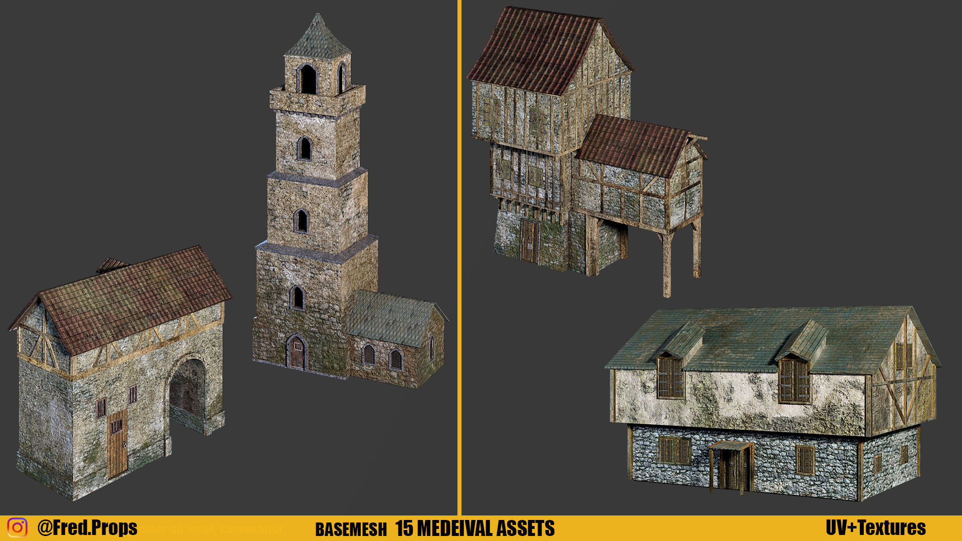 MEDIEVAL ASSETS Vol 2 Basemesh 4kTextures Low-poly 3D model_2