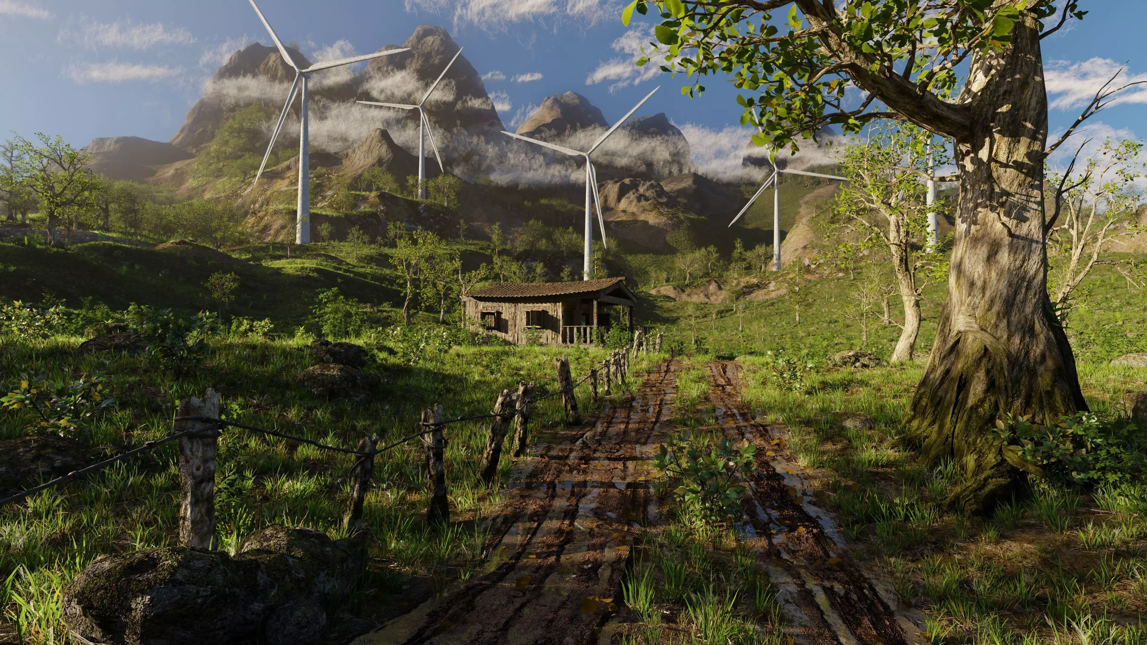 Wind Turbine Scene 3D model_0