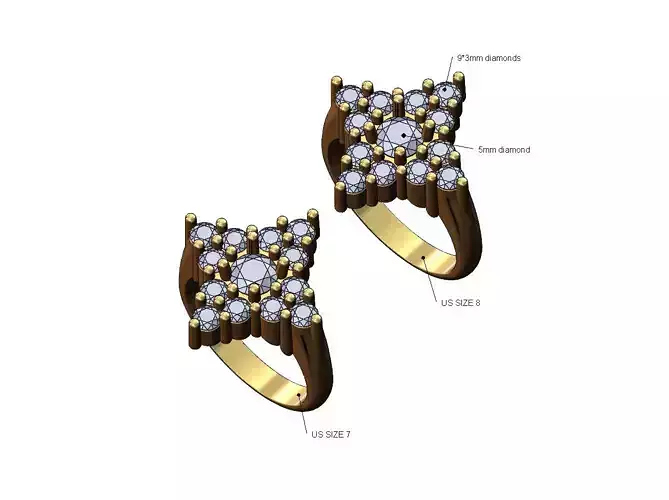 Star diamond cluster ring US sizes 7 8