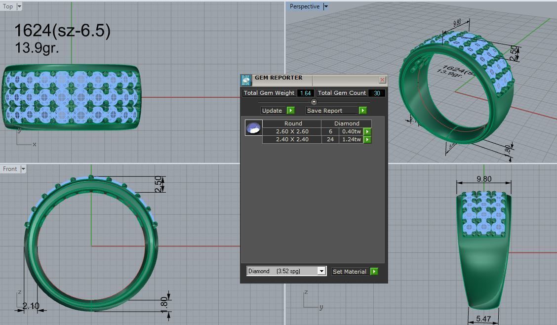 3 Row Diamond Ring 1624 3D print model_4