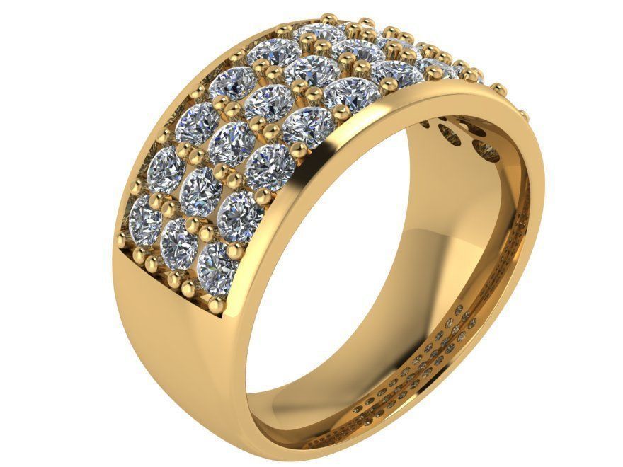 3 Row Diamond Ring 1624 3D print model_1