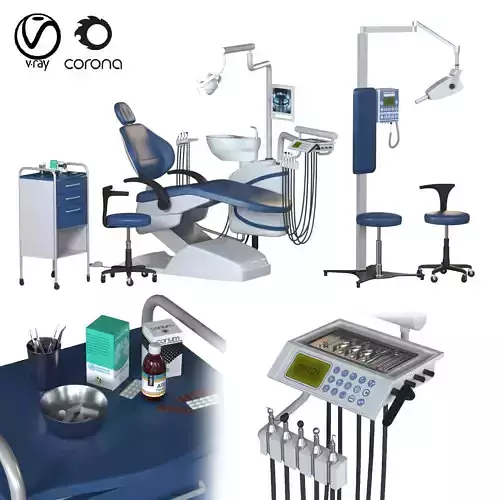 dental chair unit and equipment set 3D model