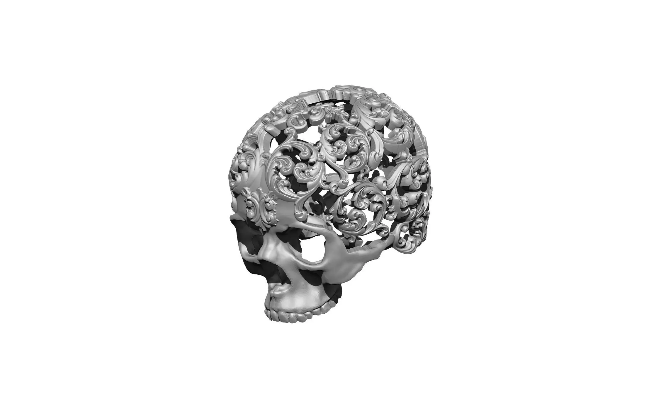 High Detailed Decor Art Floral Carved Pattern Skull  3D print model_0