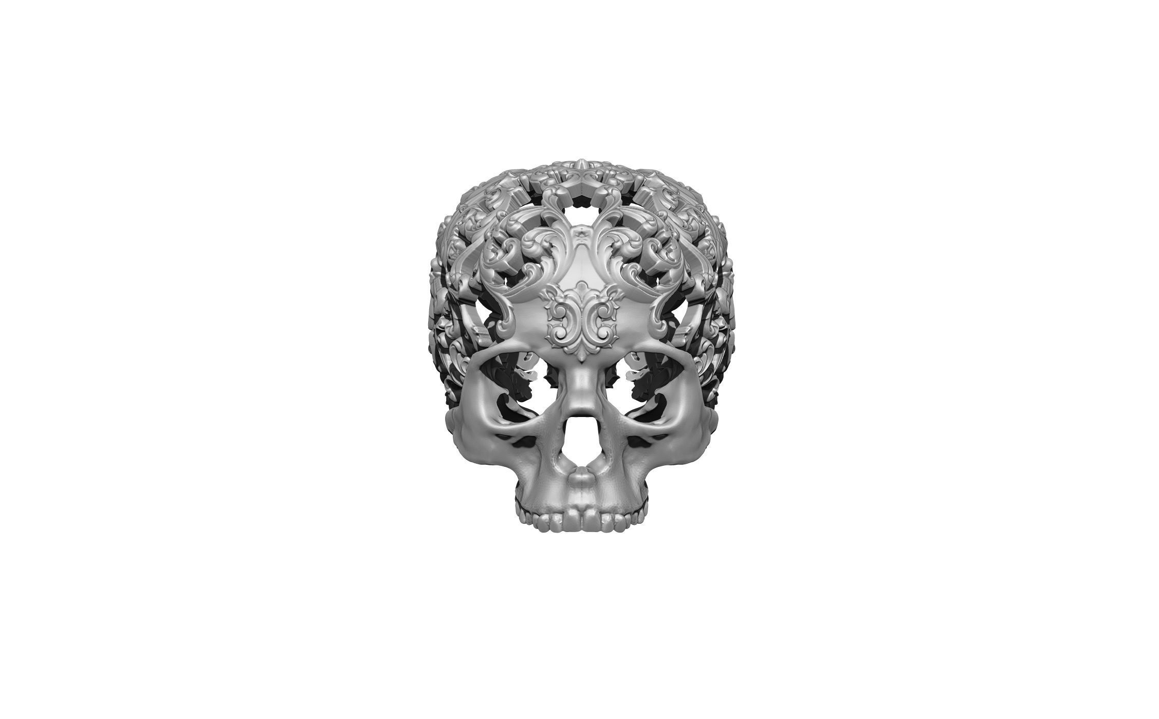 High Detailed Decor Art Floral Carved Pattern Skull  3D print model_1