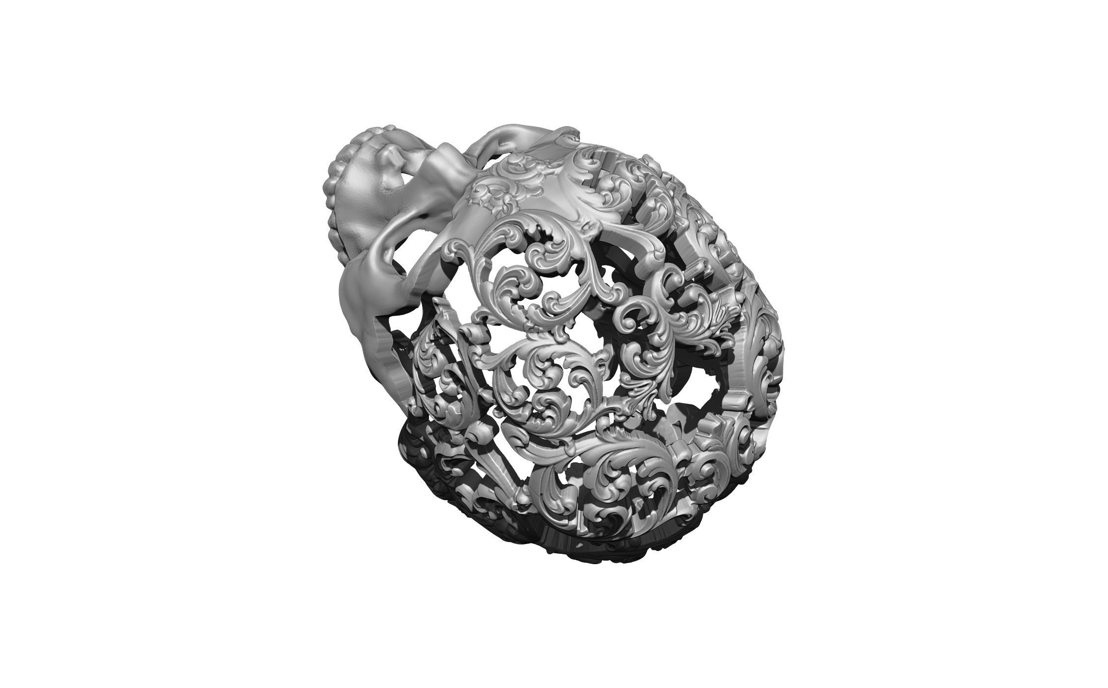 High Detailed Decor Art Floral Carved Pattern Skull  3D print model_5