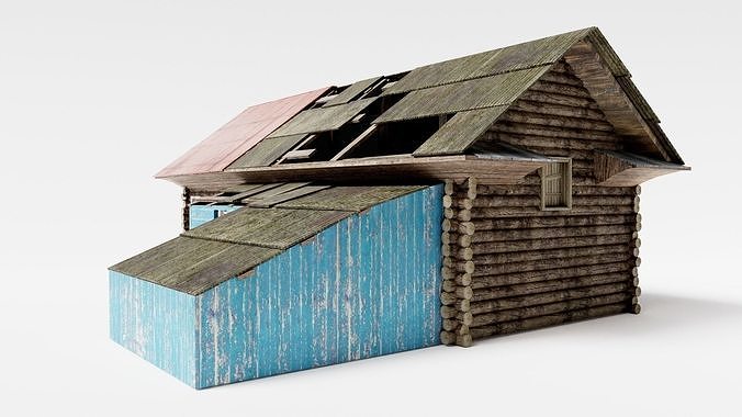 Old Abandoned Wooden House da1 Low-poly 3D model 6