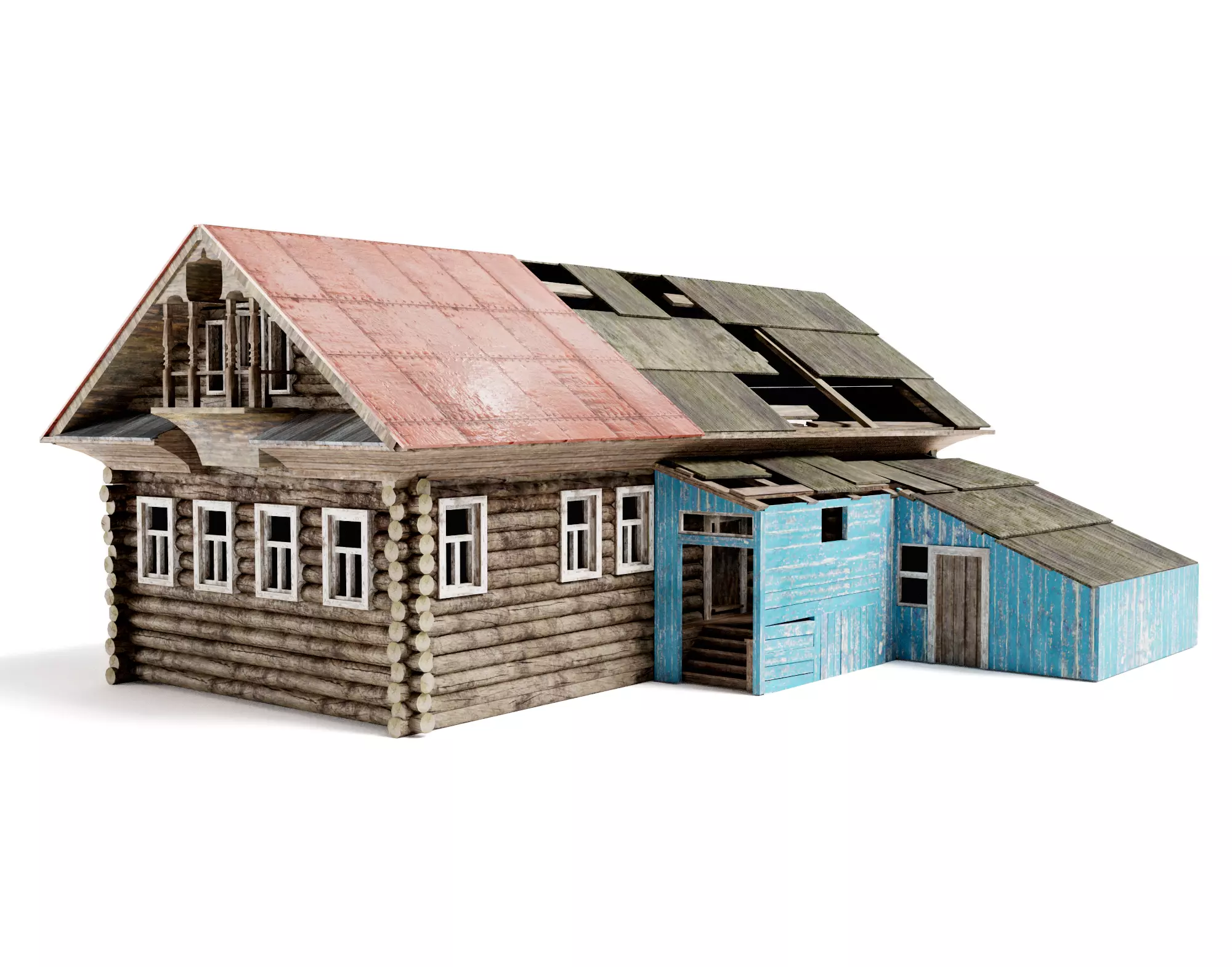 Old Abandoned Wooden House da1 Low-poly 3D model