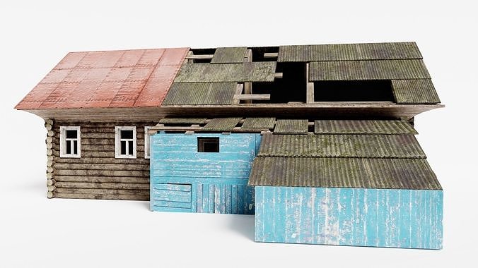 Old Abandoned Wooden House da1 Low-poly 3D model 7