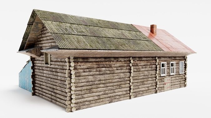 Old Abandoned Wooden House da1 Low-poly 3D model 4
