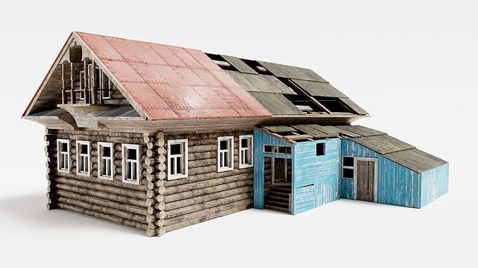 Old Abandoned Wooden House da1 Low-poly 3D model 2