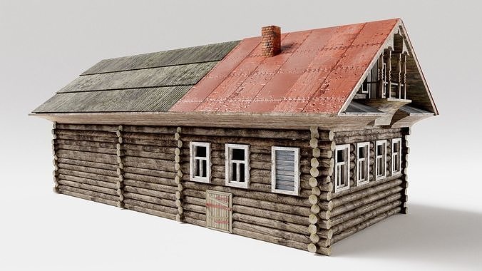Old Abandoned Wooden House da1 Low-poly 3D model 3