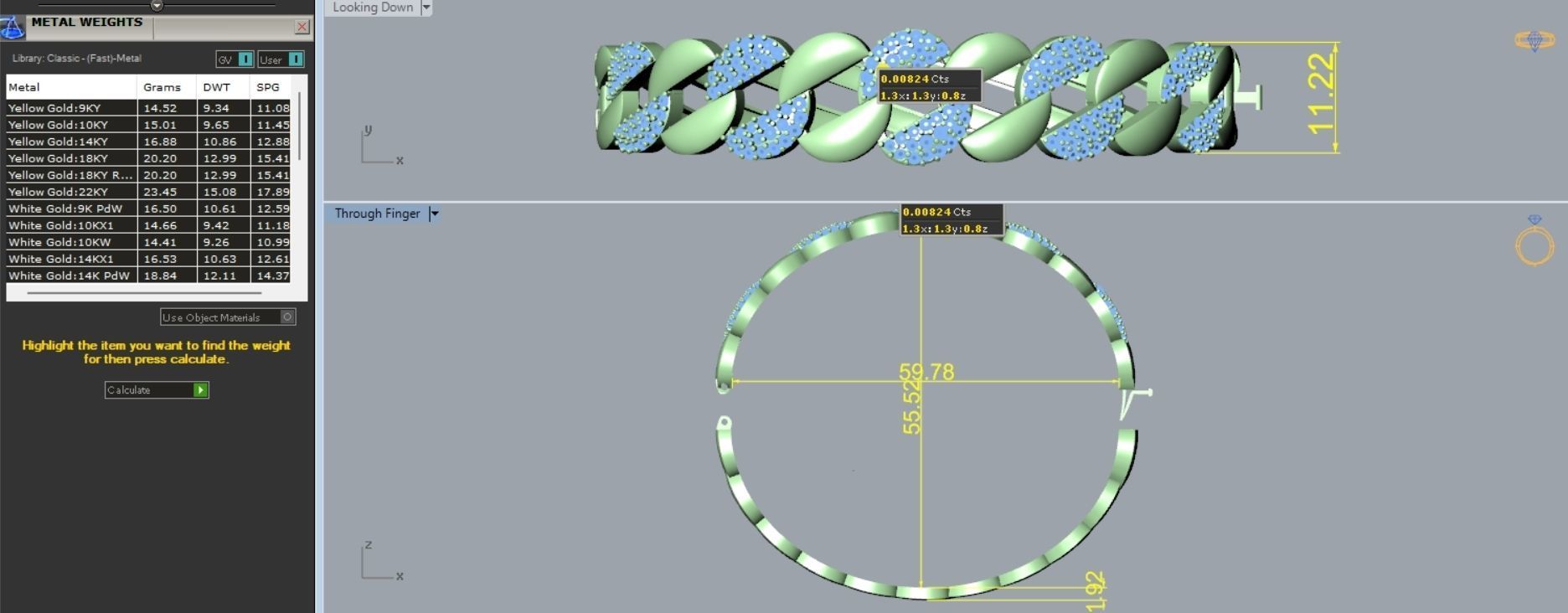 Set S 16 gold bracelet and ring with diamonds 3D print model_7