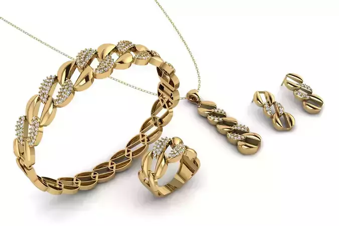 Set S 16 gold bracelet and ring with diamonds