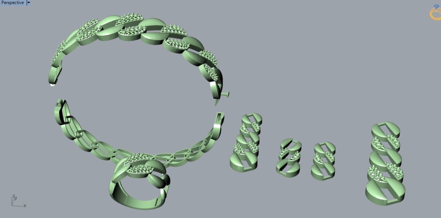 Set S 16 gold bracelet and ring with diamonds 3D print model_10