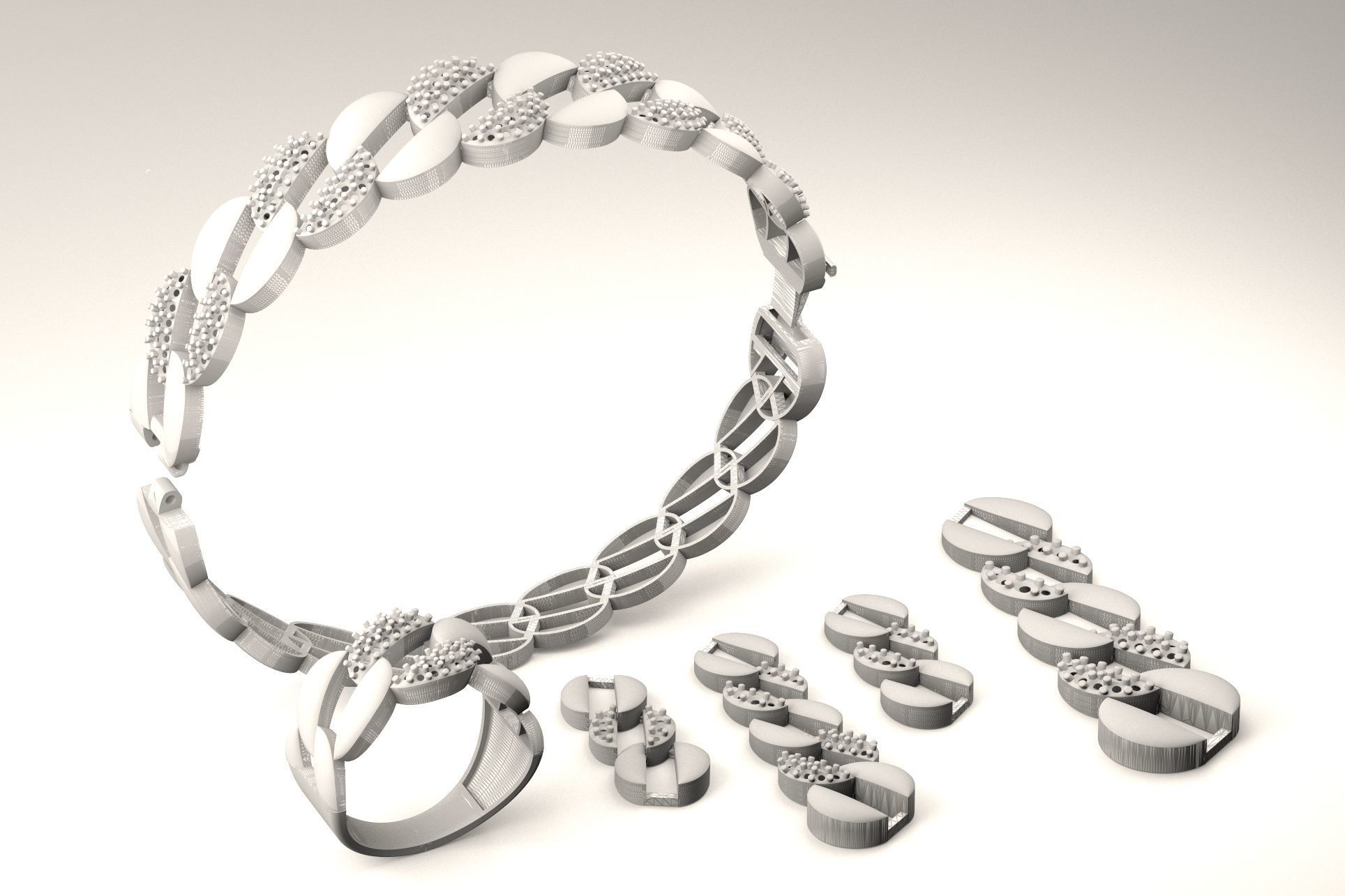 Set S 16 gold bracelet and ring with diamonds 3D print model_9