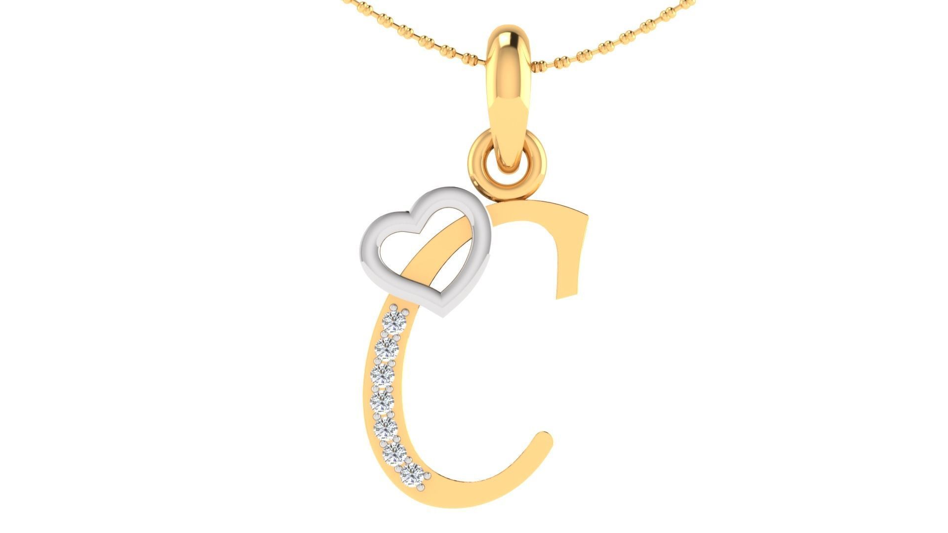 C Alphabet Pendant C Heart Pendant 3D print model_3