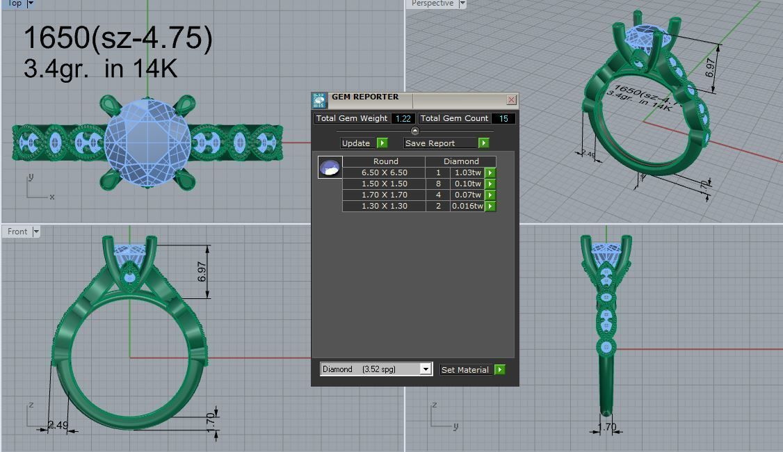 Round Diamond Ring 1650 3D print model_4