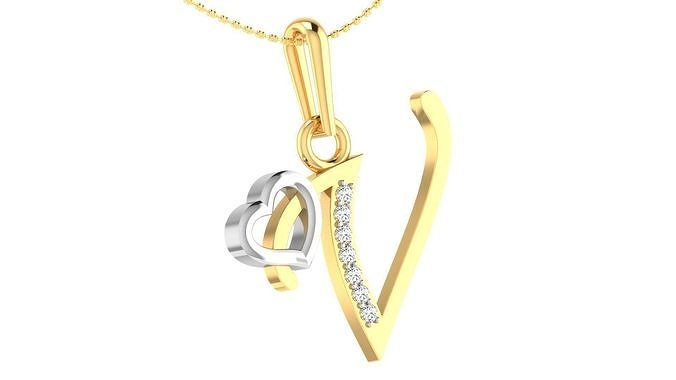 V Alphabet Pendant V Heart Pendant 3D print model