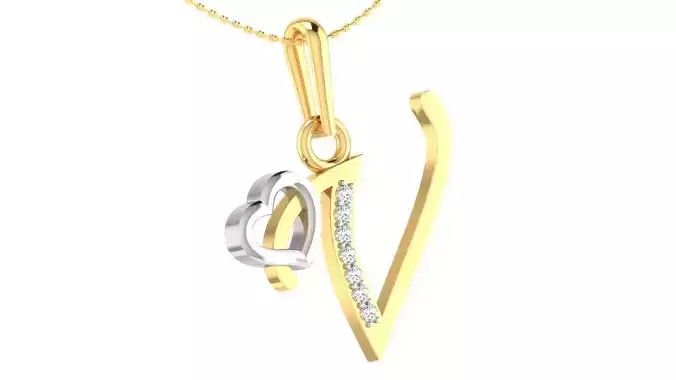 V Alphabet Pendant V Heart Pendant