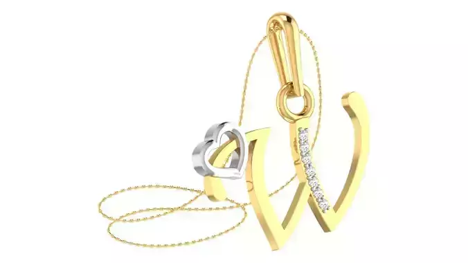 W Alphabet Pendant W Heart Pendant